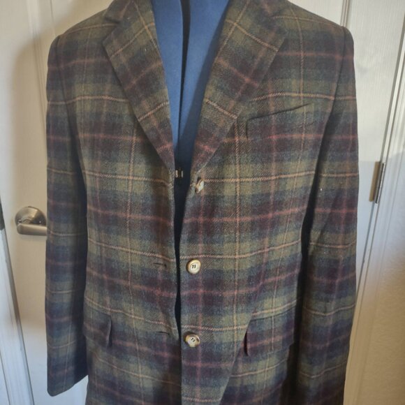 L.L.Bean Dark Plaid Wool Cashmere Jacket 14R Turkey RN71341 - Picture 10 of 14